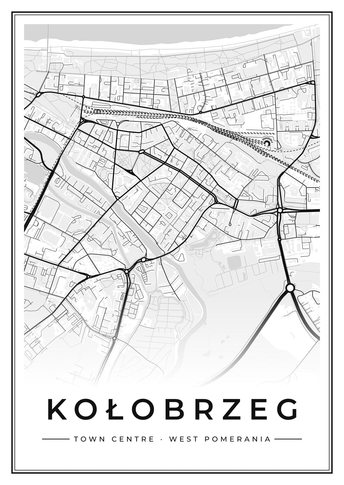 Street map poster of Kołobrzeg town centre, West Pomerania