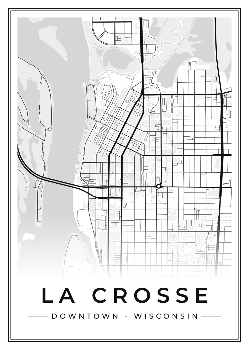 Street map poster of downtown La Crosse, Wisconsin