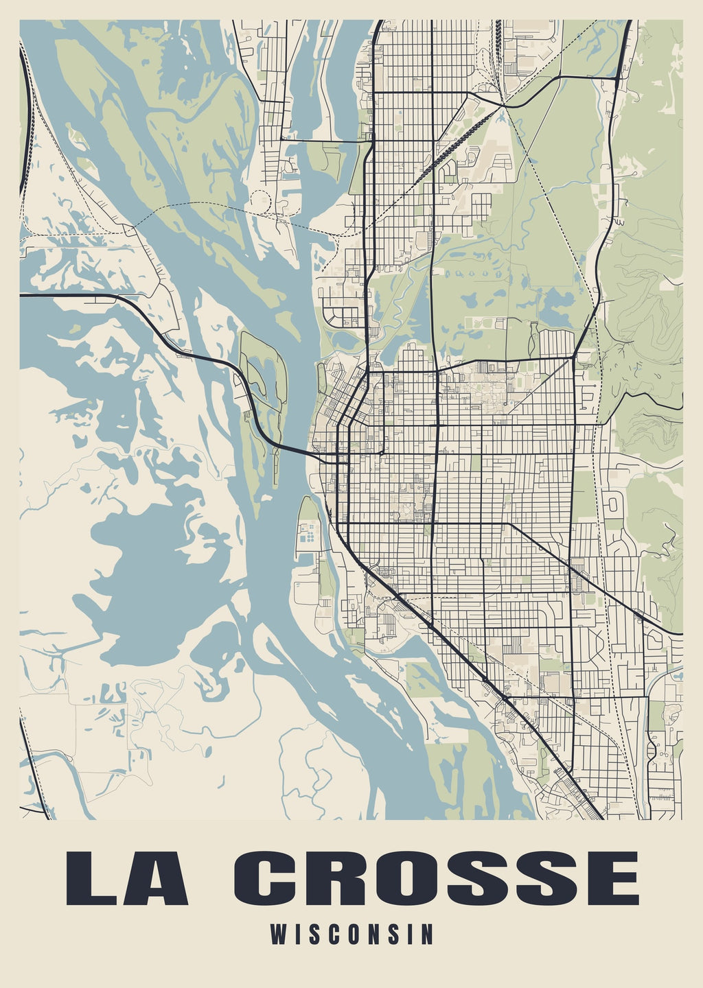 Street map poster of La Crosse, Wisconsin