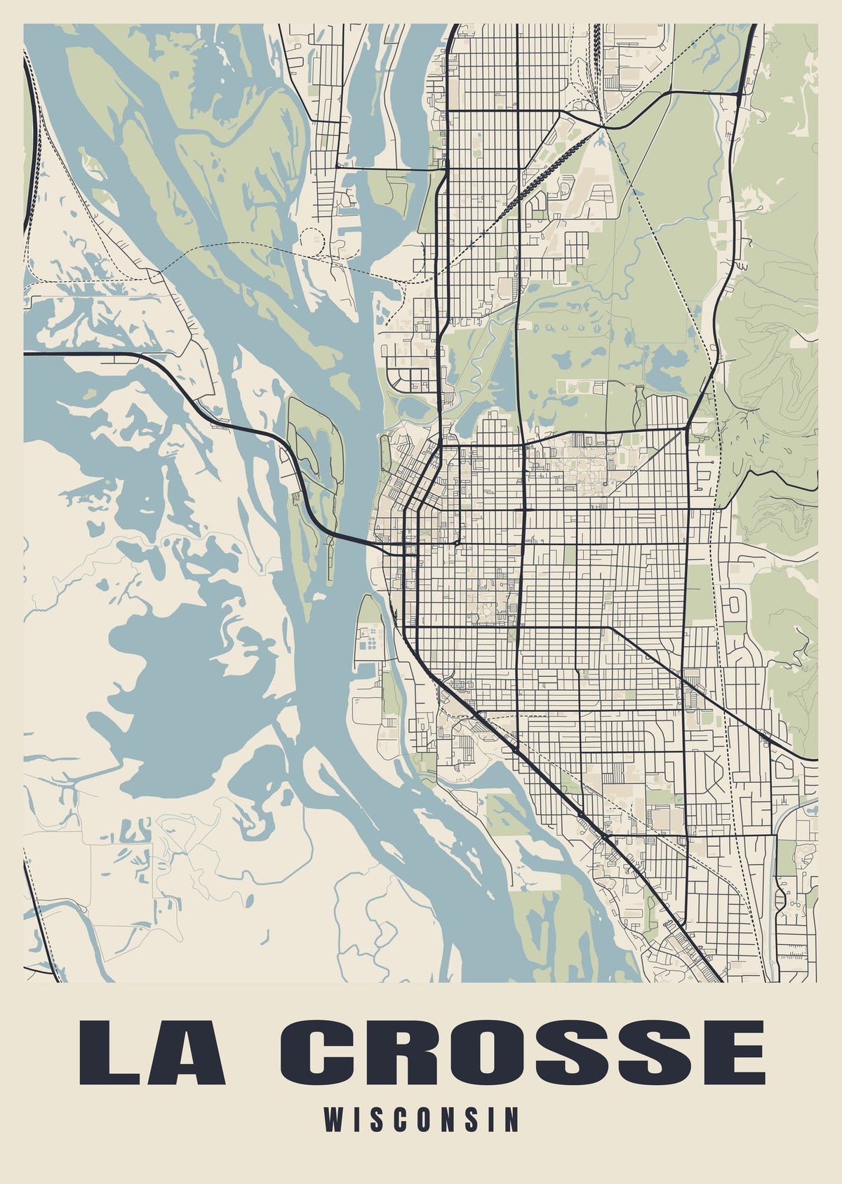Street map poster of La Crosse, Wisconsin