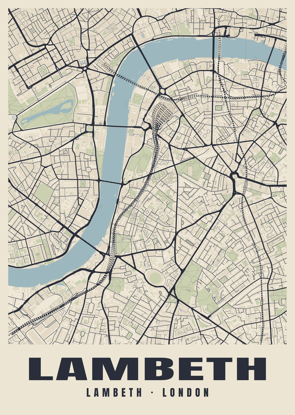 Heritage street map poster of Lambeth, Lambeth, London