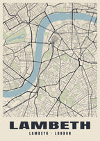 Heritage street map poster of Lambeth, Lambeth, London