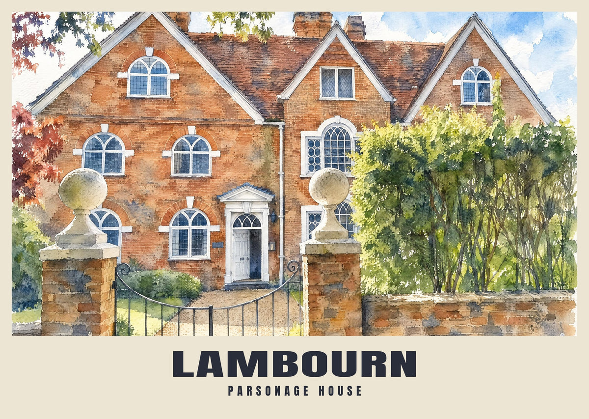 Parsonage House, Lambourn poster, English Watercolour style
