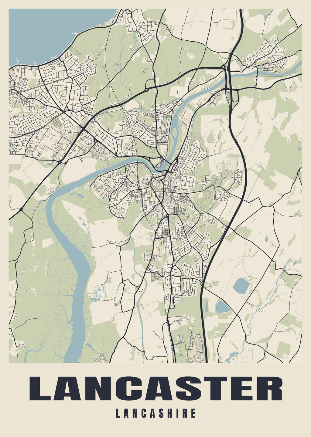 Street map poster of Lancaster, Lancashire