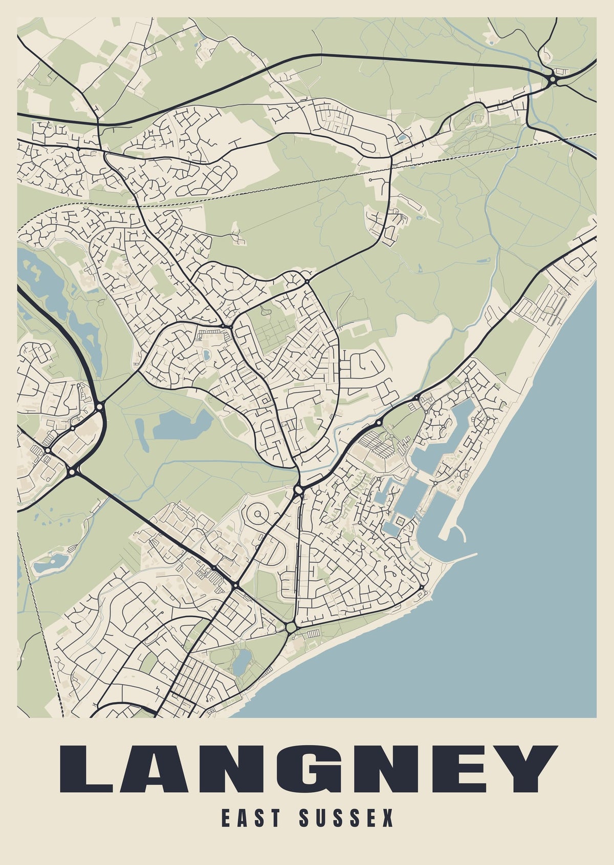 Street map poster of Langney, East Sussex