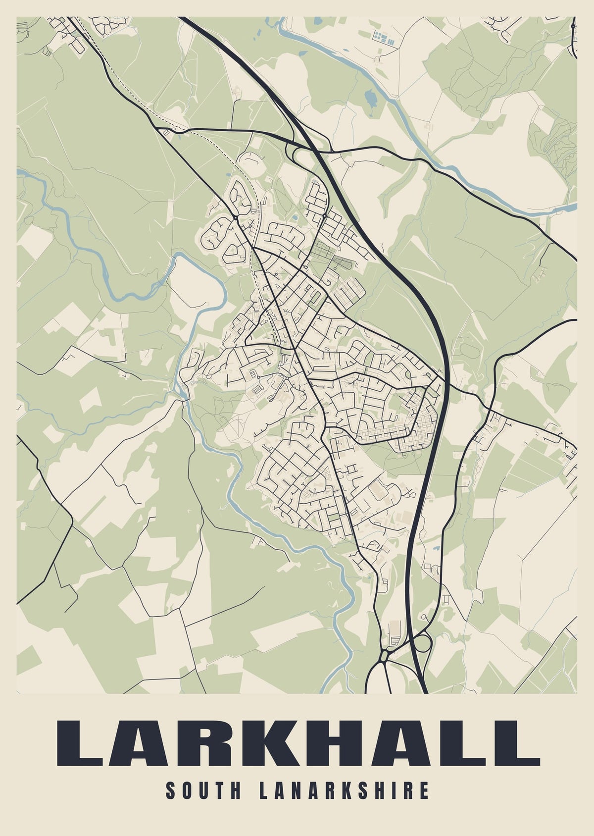 Street map poster of Larkhall, South Lanarkshire