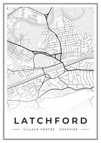 Street map poster of Latchford village centre, Cheshire