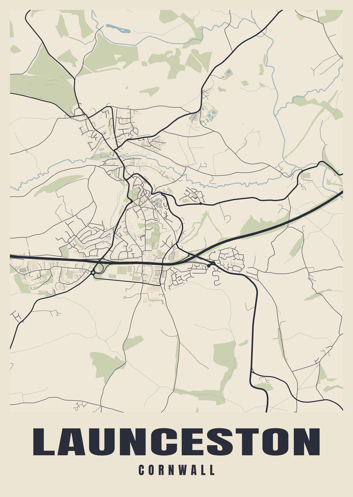 Street map poster of Launceston, Cornwall