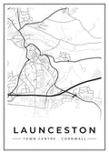 Street map poster of Launceston town centre, Cornwall