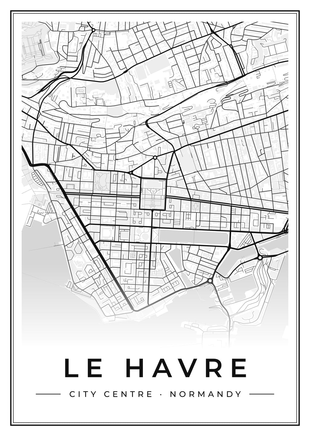 Street map poster of Le Havre city centre, Normandy