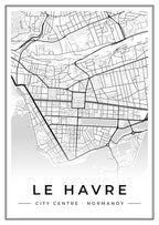 Street map poster of Le Havre city centre, Normandy
