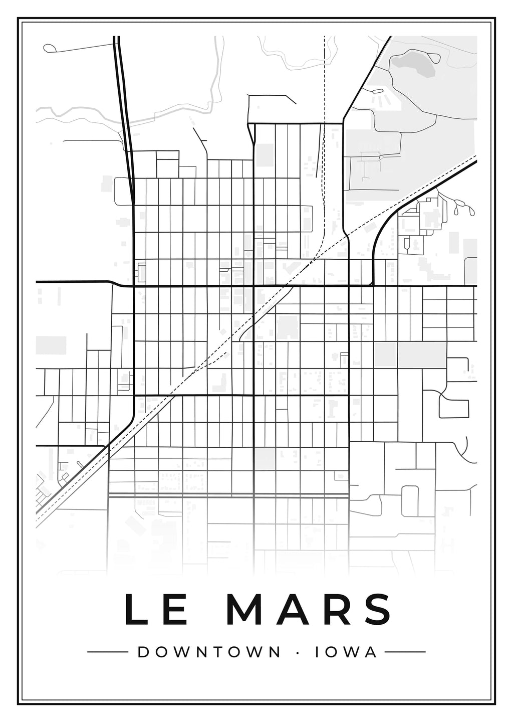 Street map poster of downtown Le Mars, Iowa