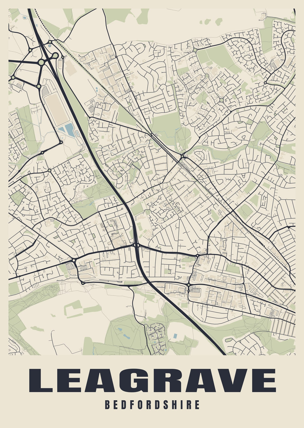 Street map poster of Leagrave, Bedfordshire