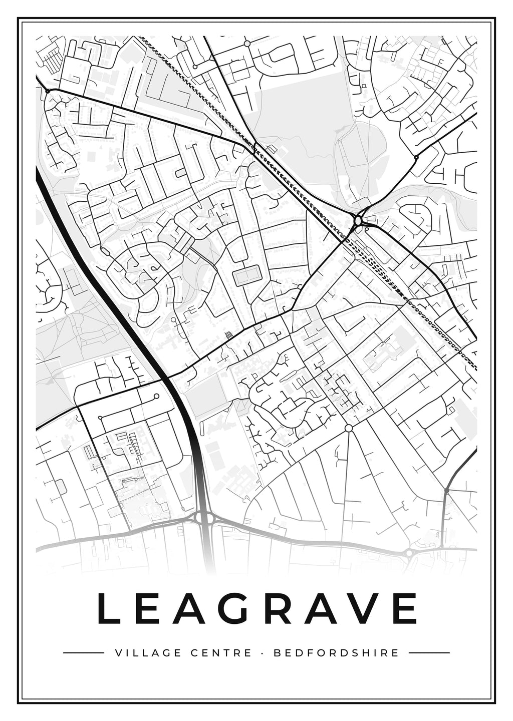 Street map poster of Leagrave village centre, Bedfordshire