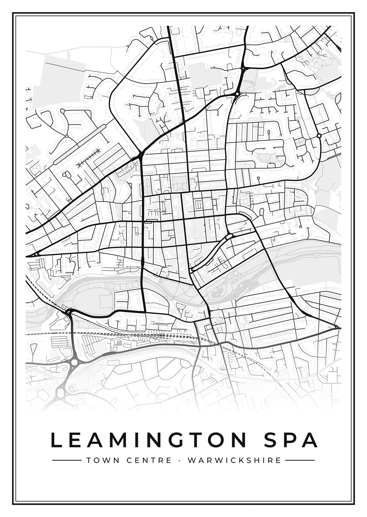 Street map poster of Leamington Spa town centre, Warwickshire