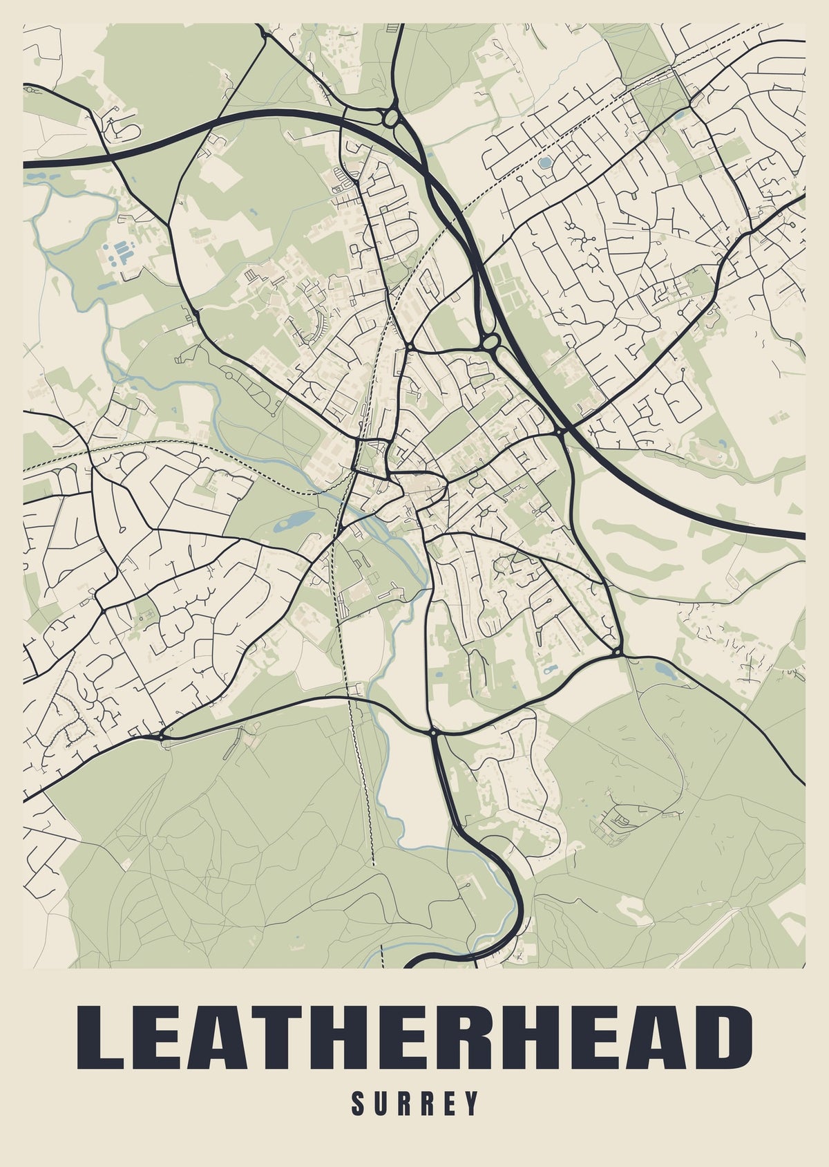 Street map poster of Leatherhead, Surrey
