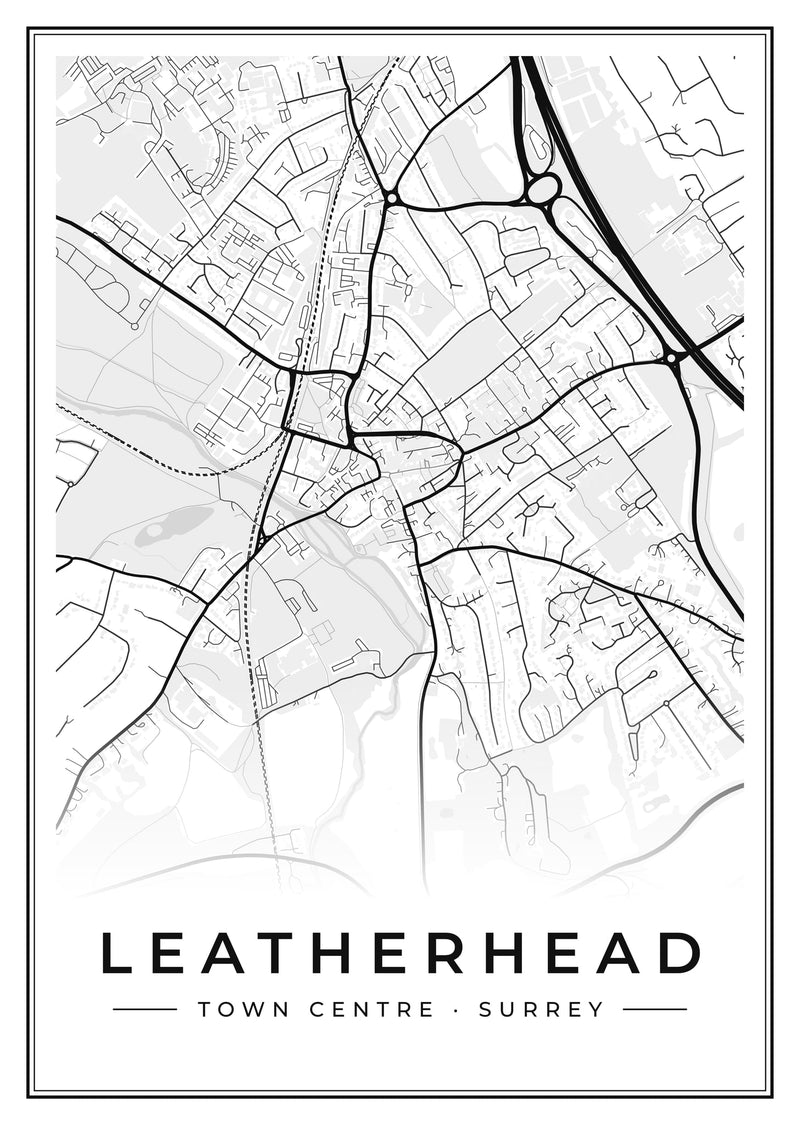 Leatherhead Town Centre Street Map Poster