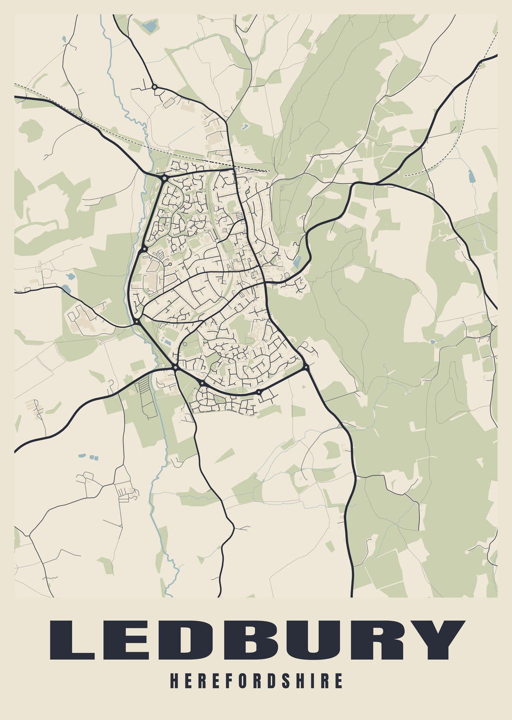 Street map poster of Ledbury, Herefordshire