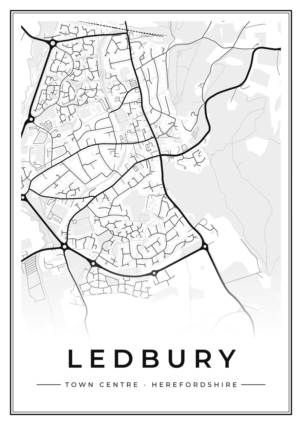 Street map poster of Ledbury town centre, Herefordshire