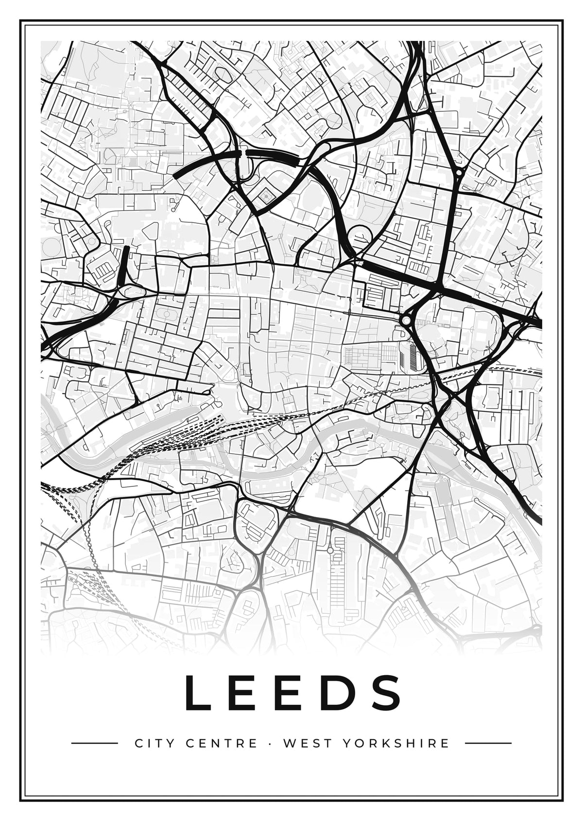 Street map poster of Leeds city centre, West Yorkshire
