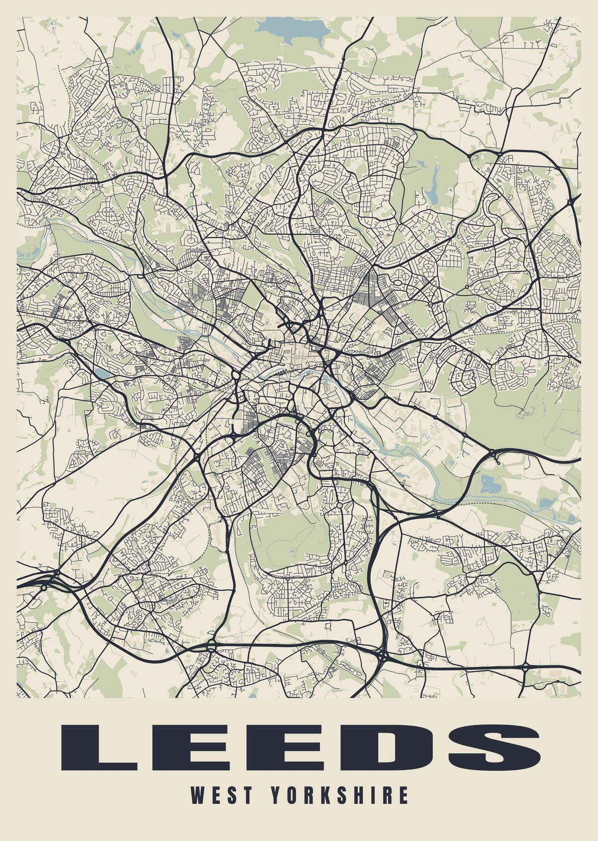 Street map poster of Leeds, West Yorkshire