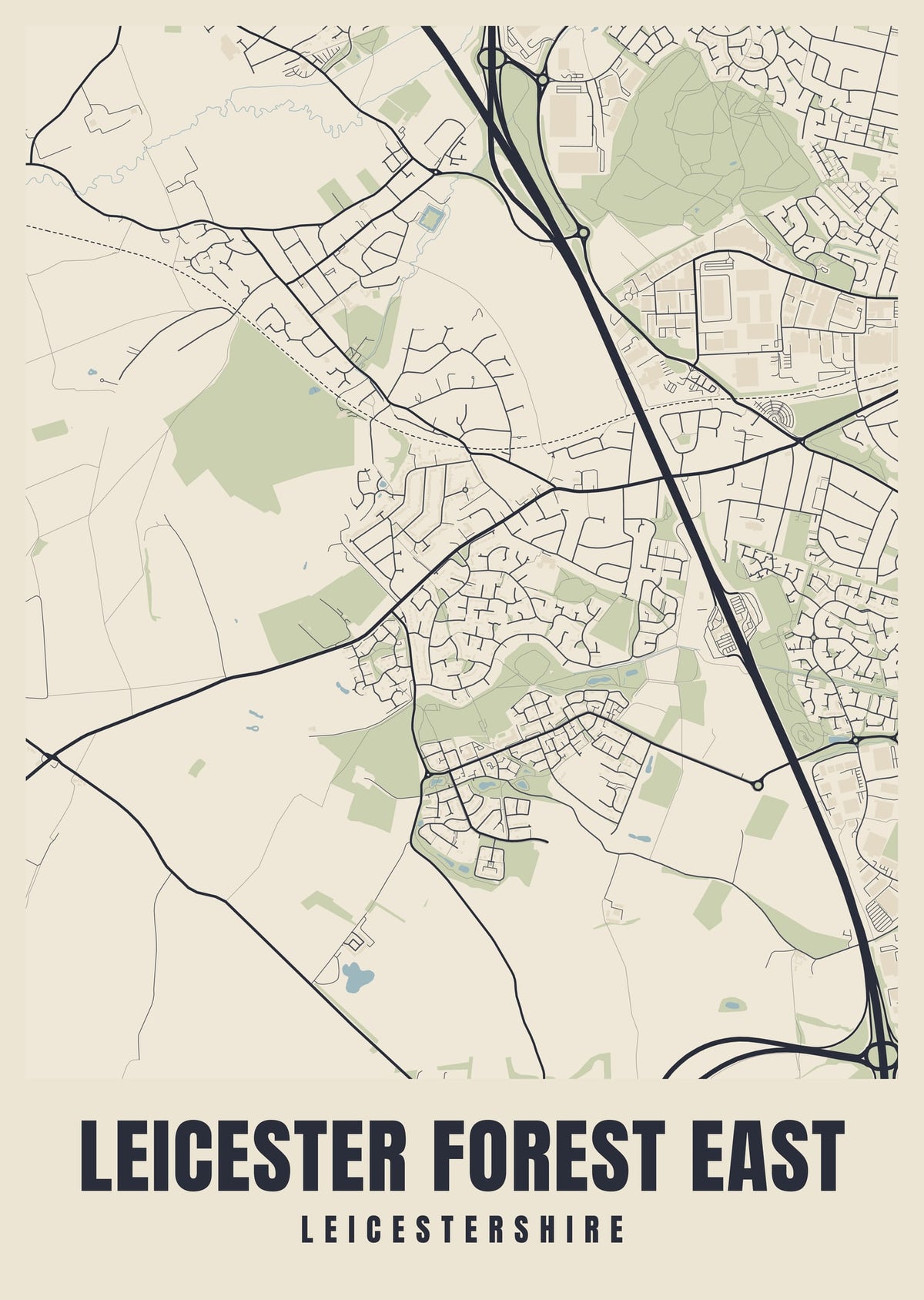 Street map poster of Leicester Forest East, Leicestershire
