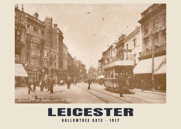 Gallowtree Gate, Leicester — 1917 · Riproduzione di cartolina fotografica storica