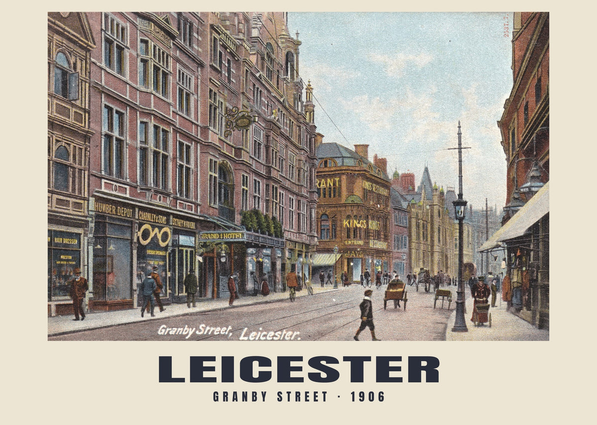 Granby Street, Leicester — Historic photographic postcard print, 1906