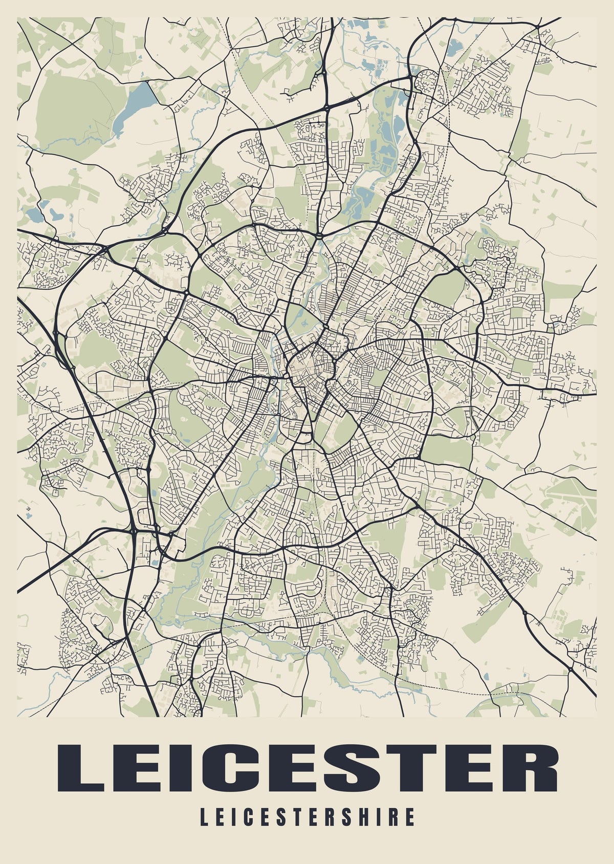 Street map poster of Leicester, Leicestershire