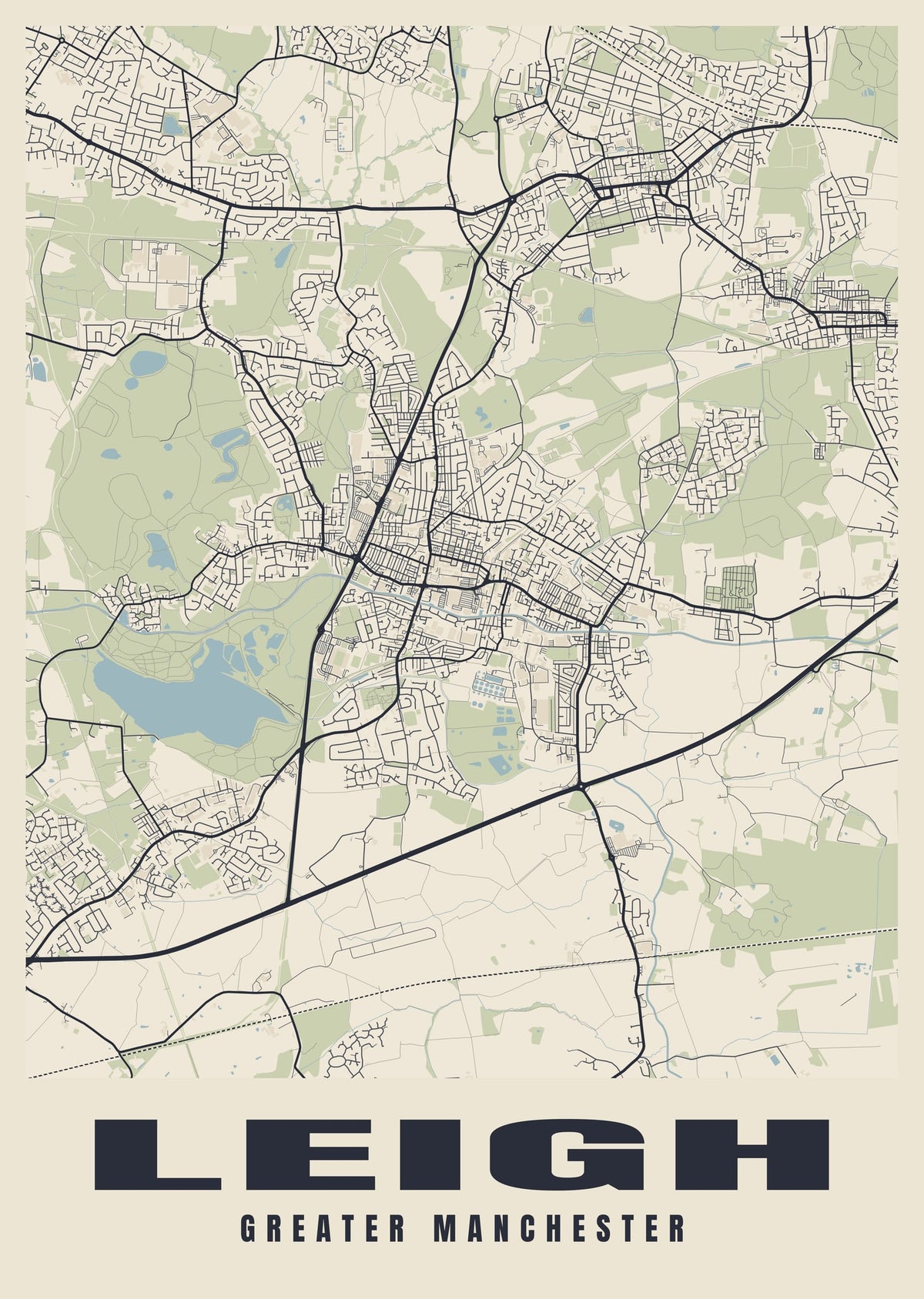 Street map poster of Leigh, Greater Manchester