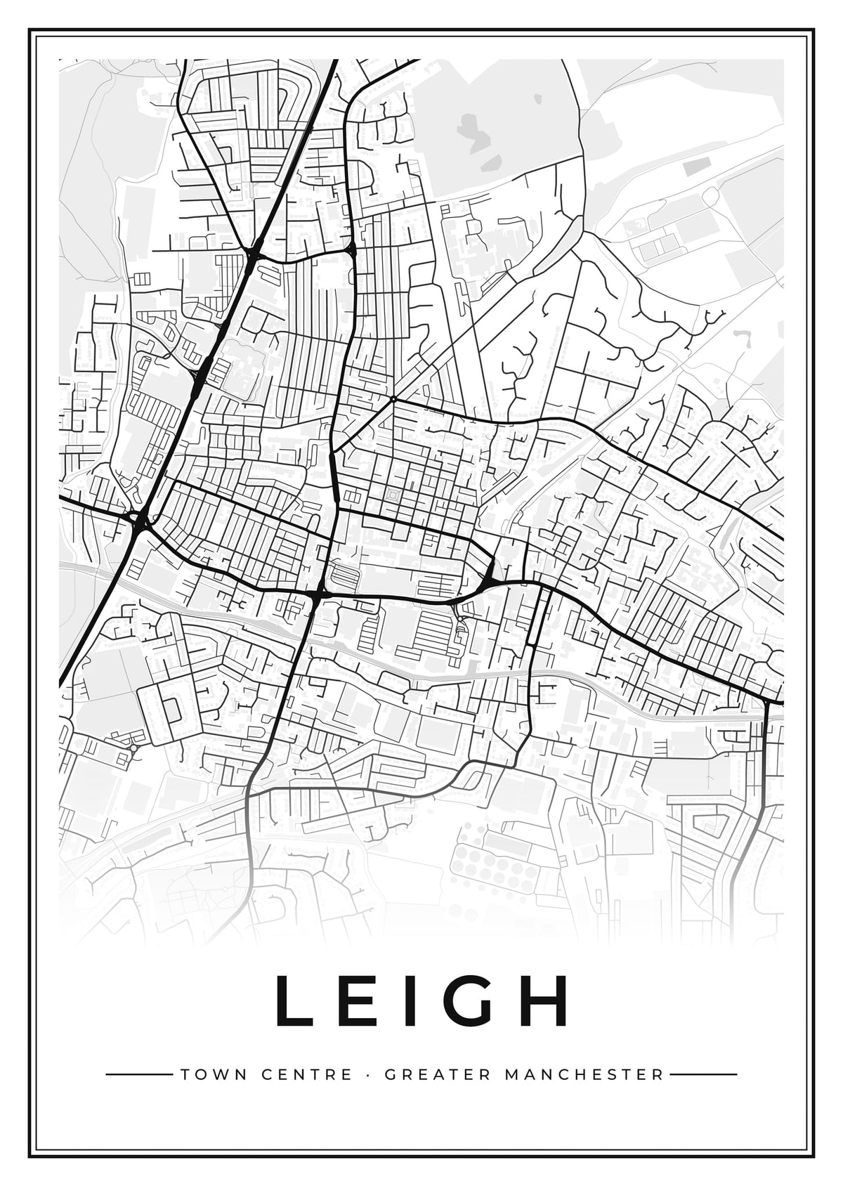 Street map poster of Leigh town centre, Greater Manchester