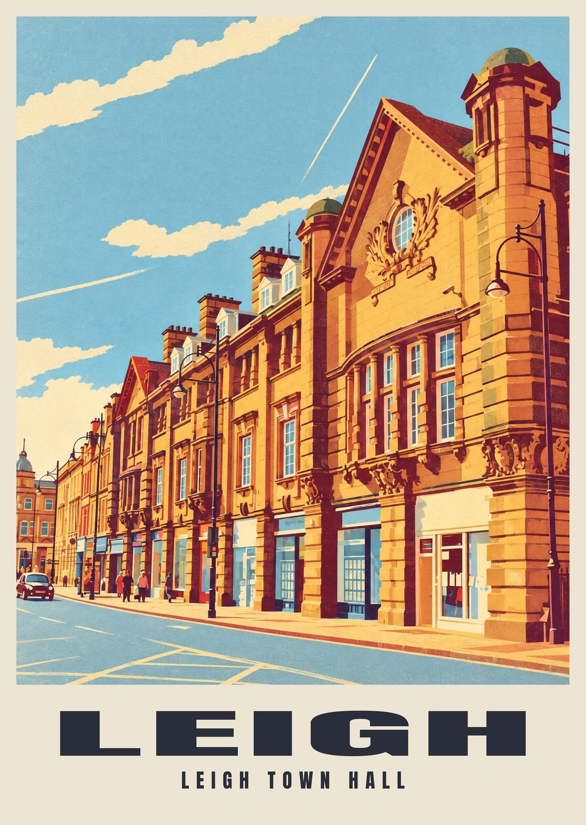 Leigh Town Hall poster, Retro Railway style
