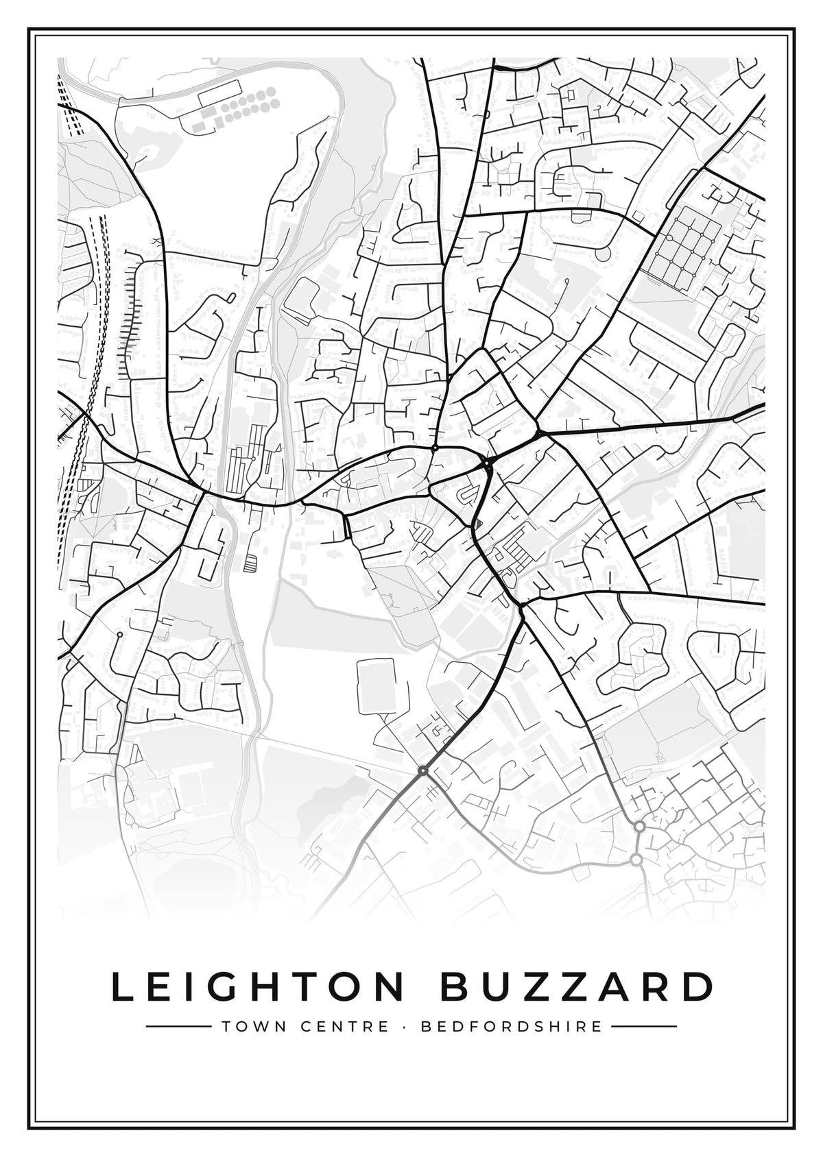 Street map poster of Leighton Buzzard town centre, Bedfordshire
