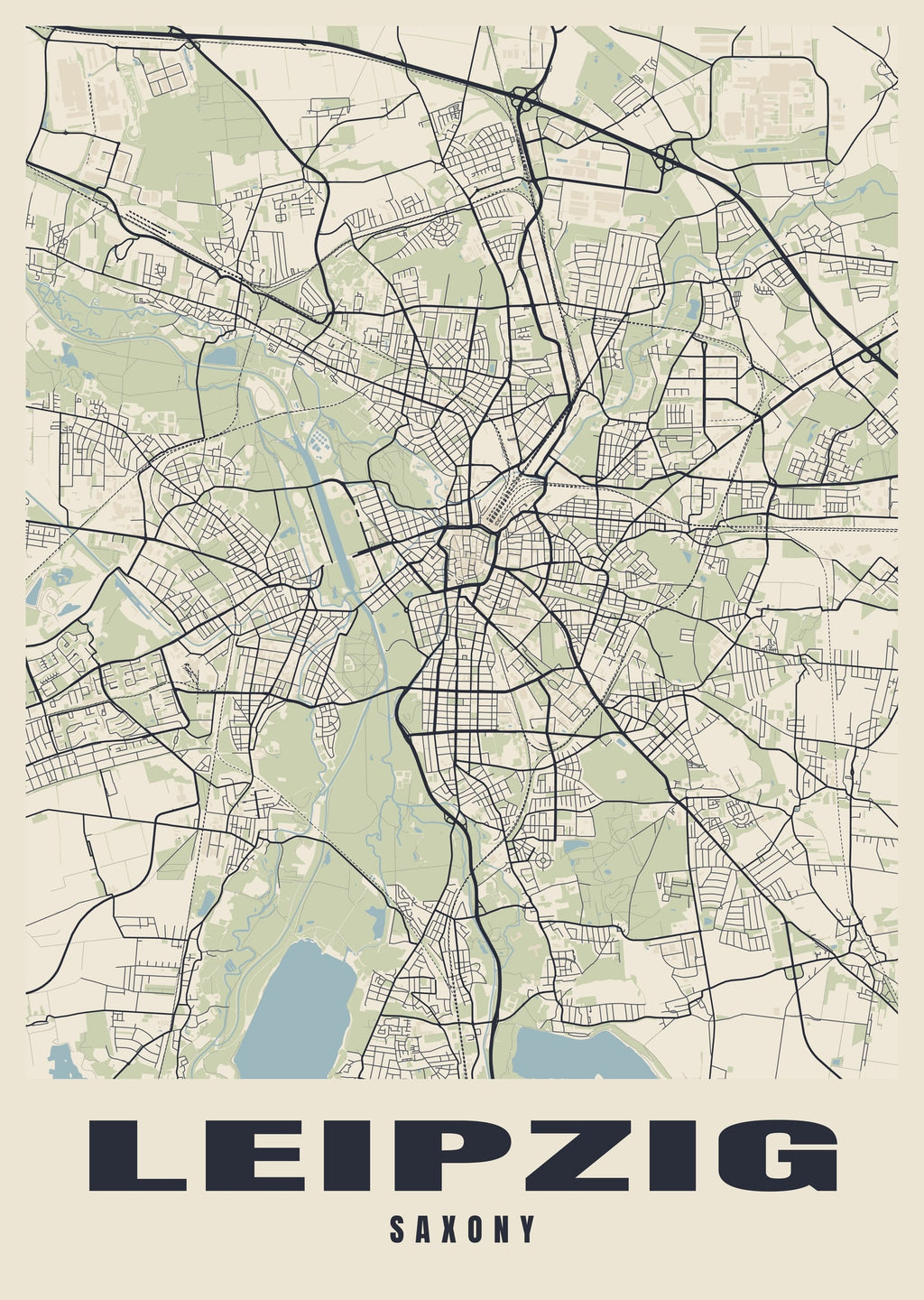 Street map poster of Leipzig, Saxony