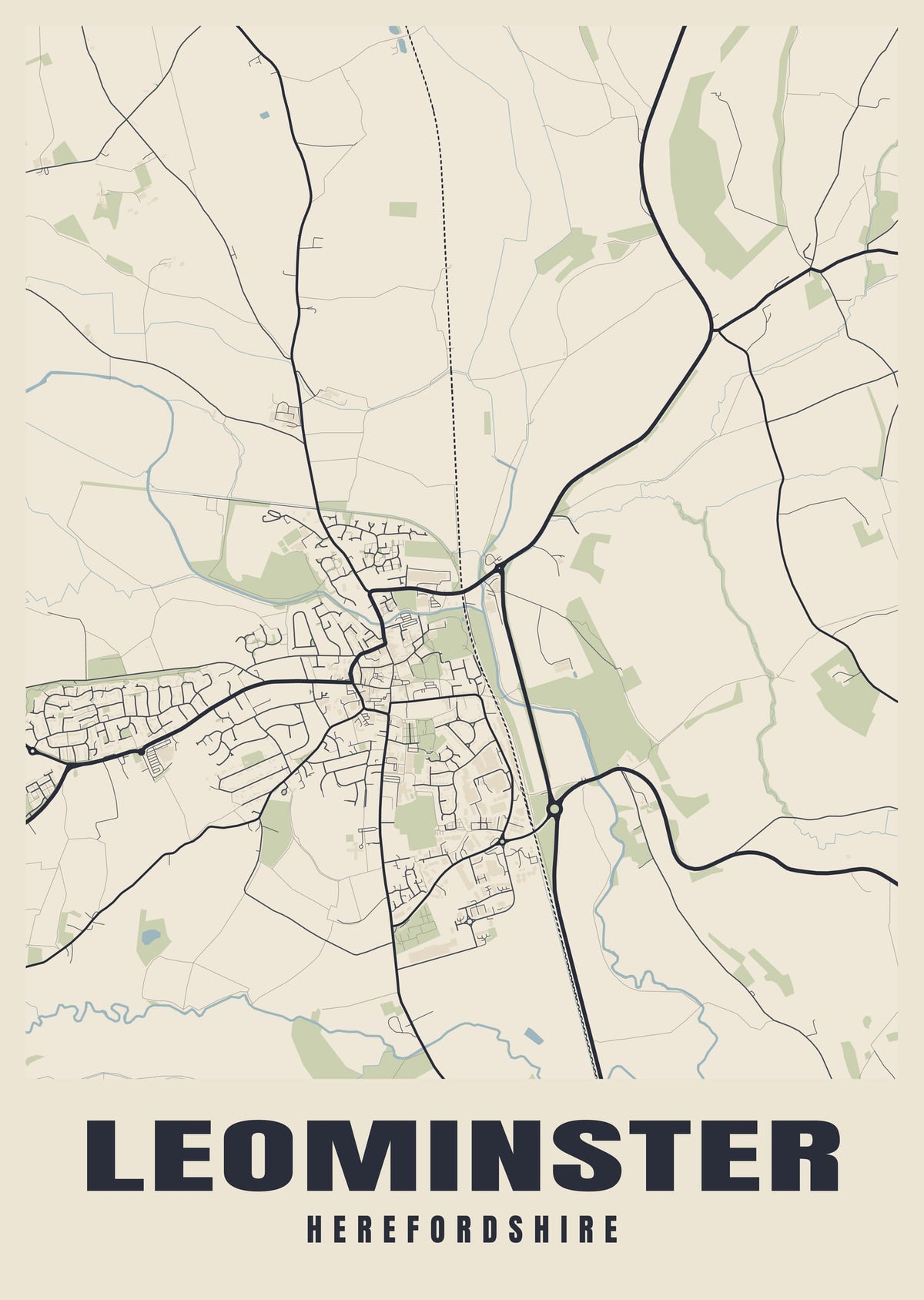 Street map poster of Leominster, Herefordshire