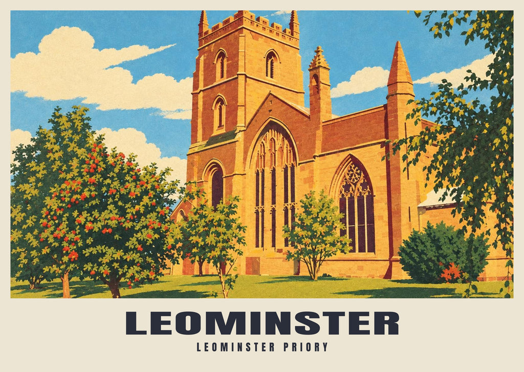Leominster Priory poster, Retro Railway style