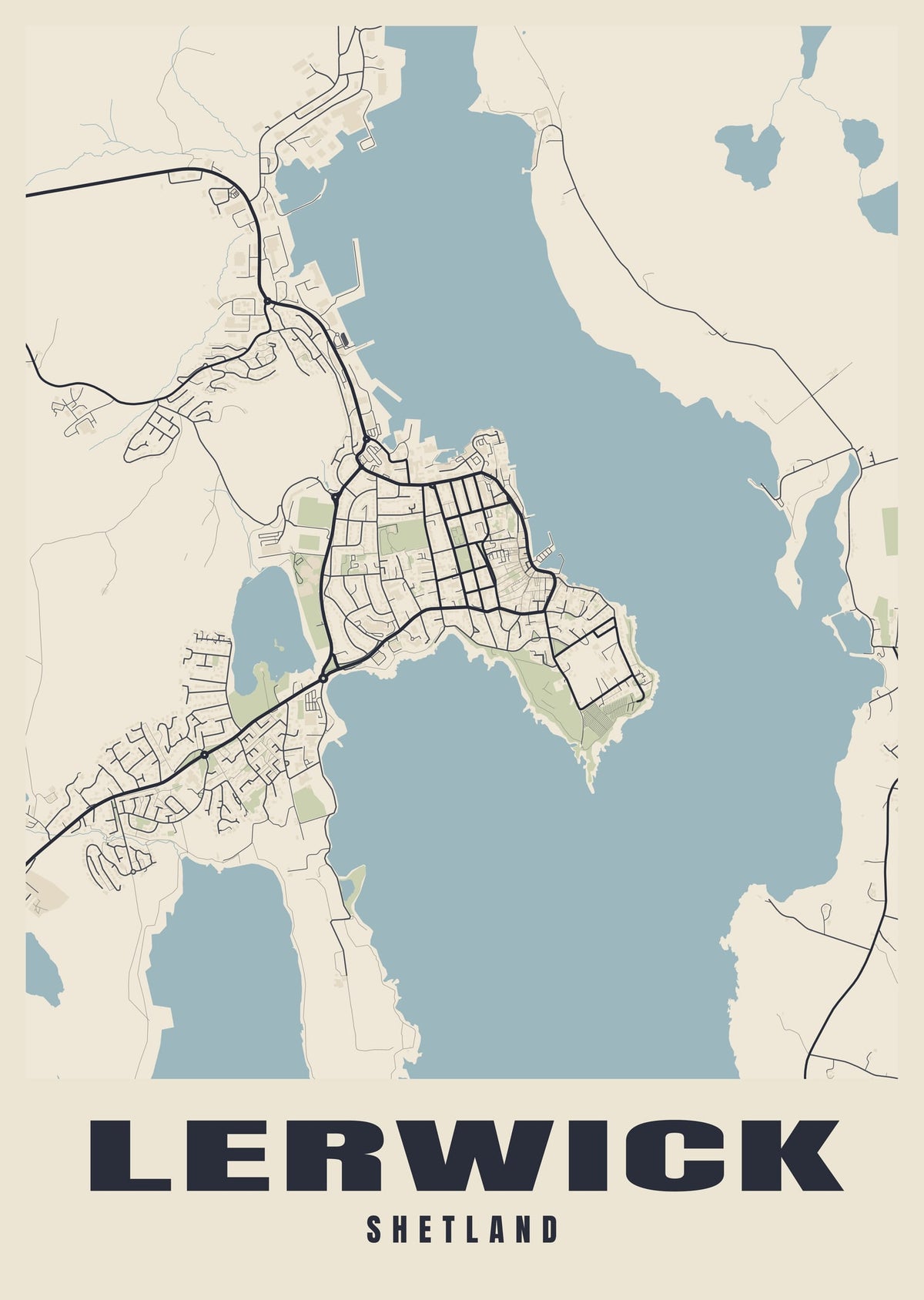 Street map poster of Lerwick, Shetland