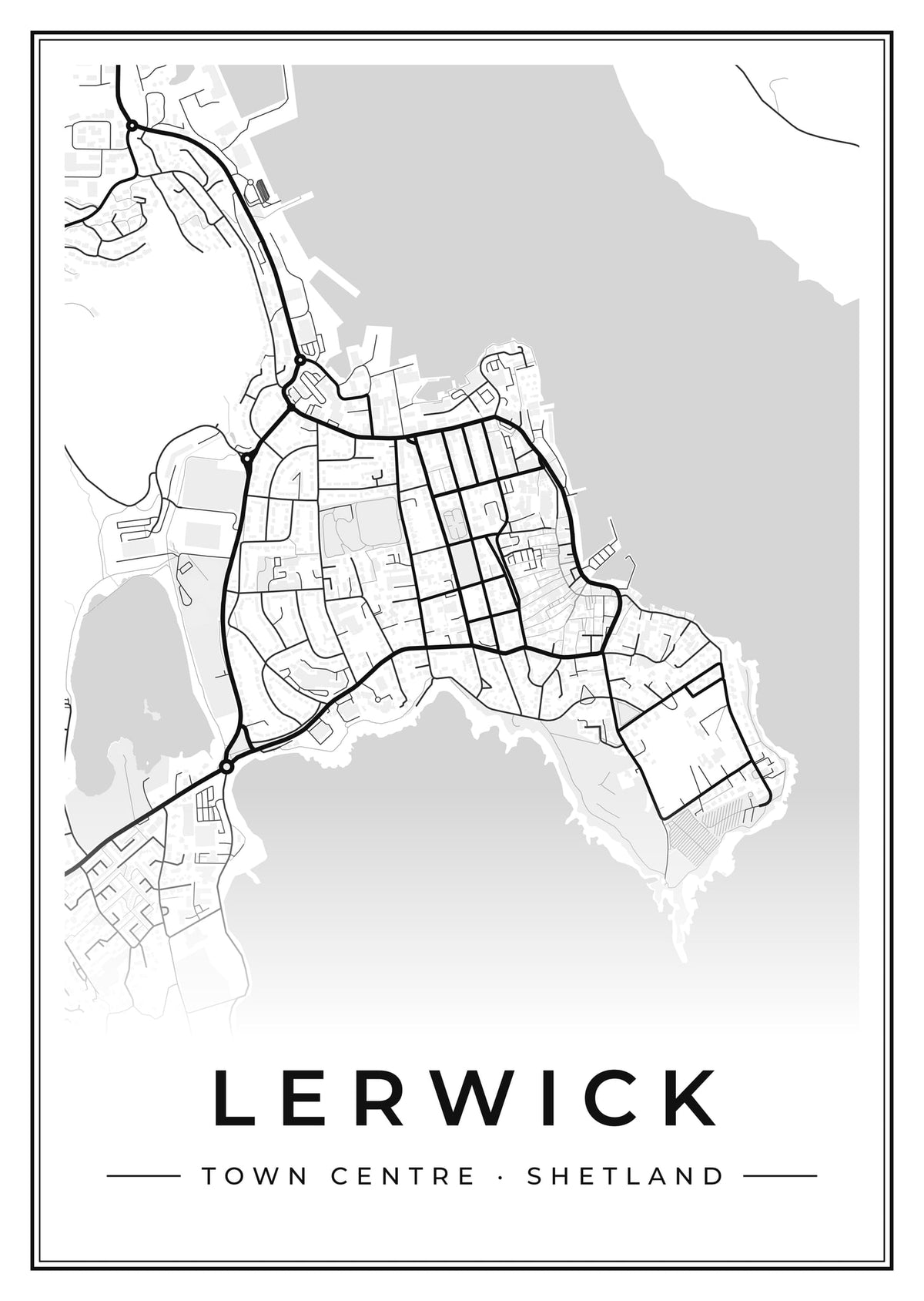 Street map poster of Lerwick town centre, Shetland