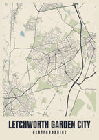 Street map poster of Letchworth Garden City, Hertfordshire