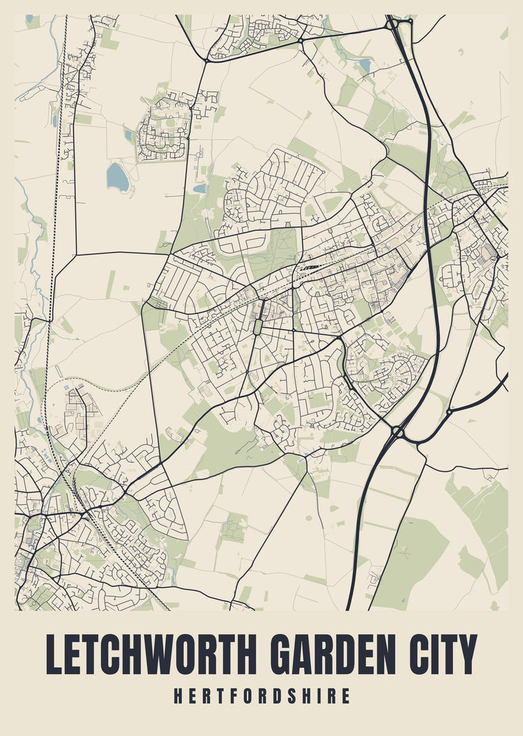 Letchworth Garden City Street Map Poster
