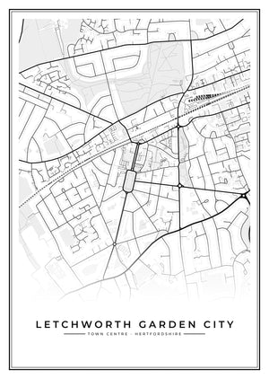 Letchworth Garden City Town Centre Street Map Poster