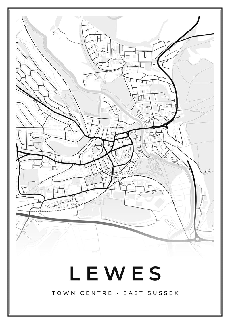 Lewes Town Centre Street Map Poster