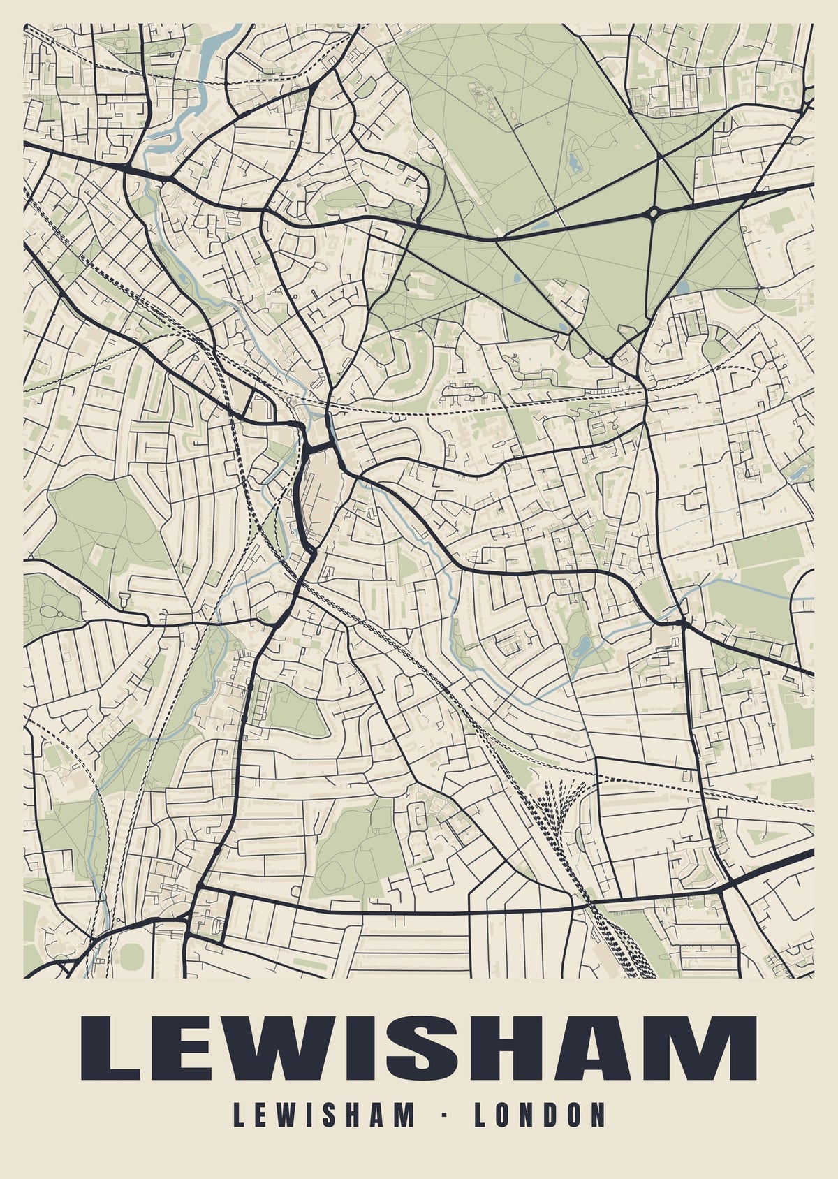 Heritage street map poster of Lewisham, Lewisham, London