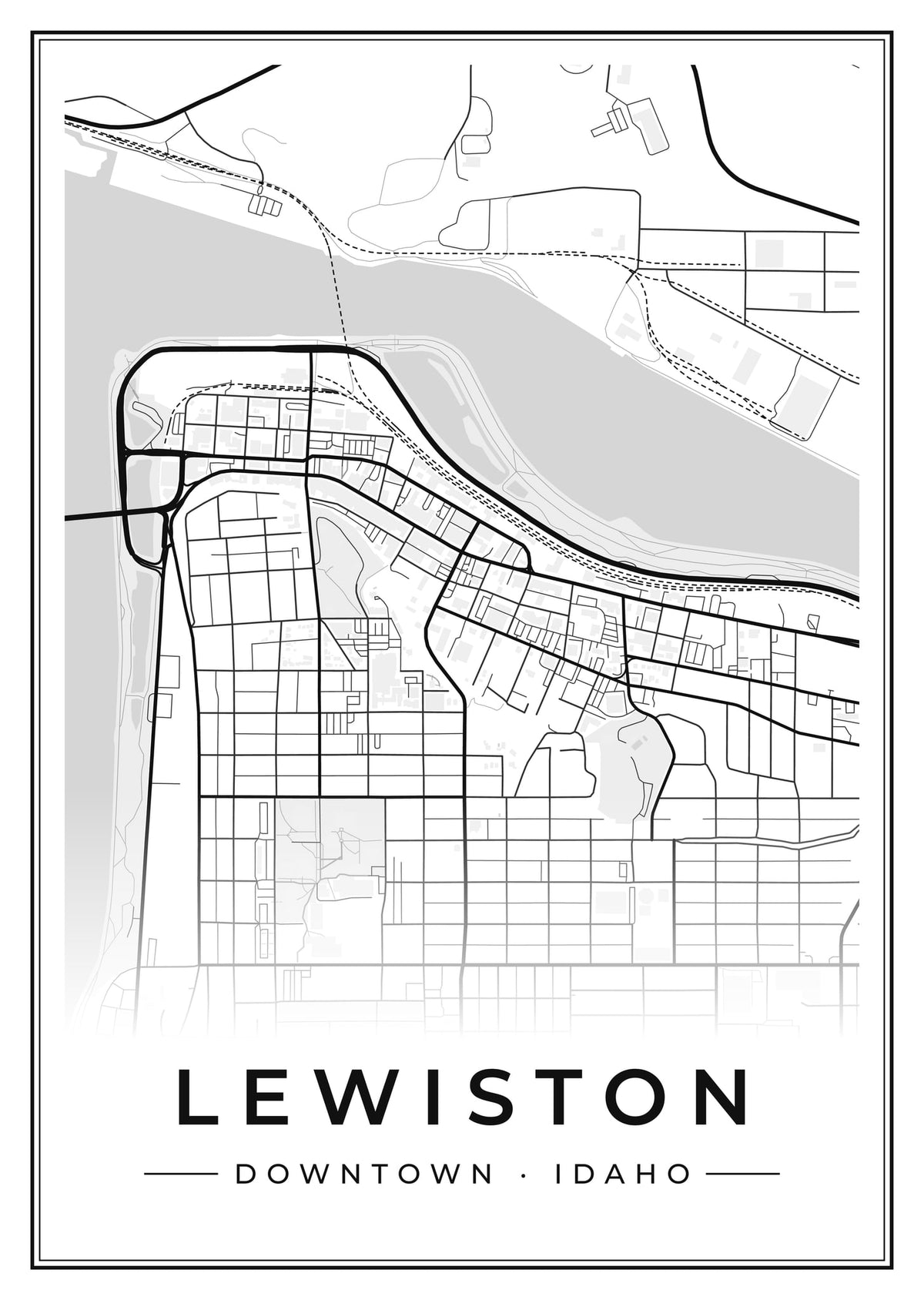 Street map poster of downtown Lewiston, Idaho