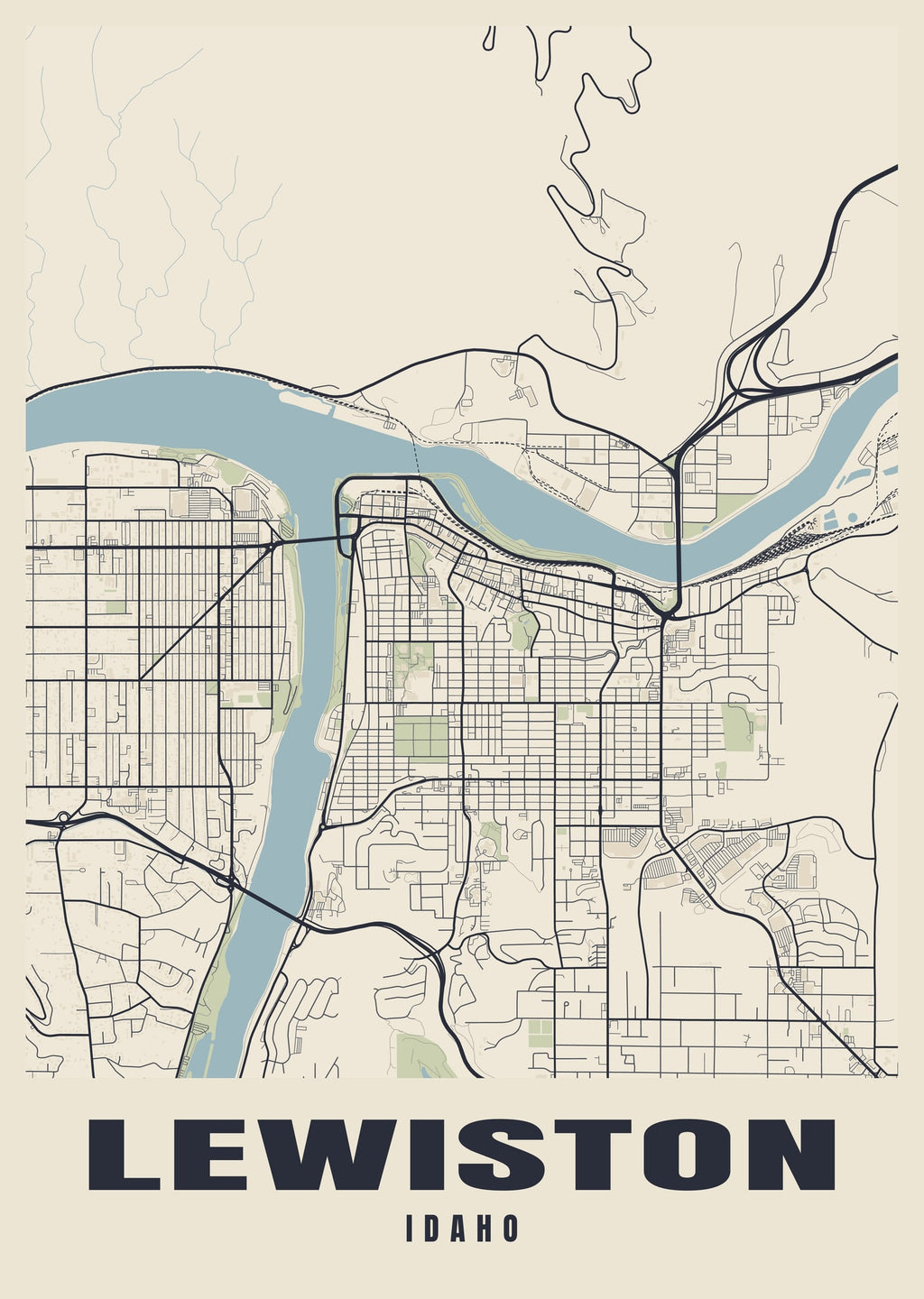 Street map poster of Lewiston, Idaho