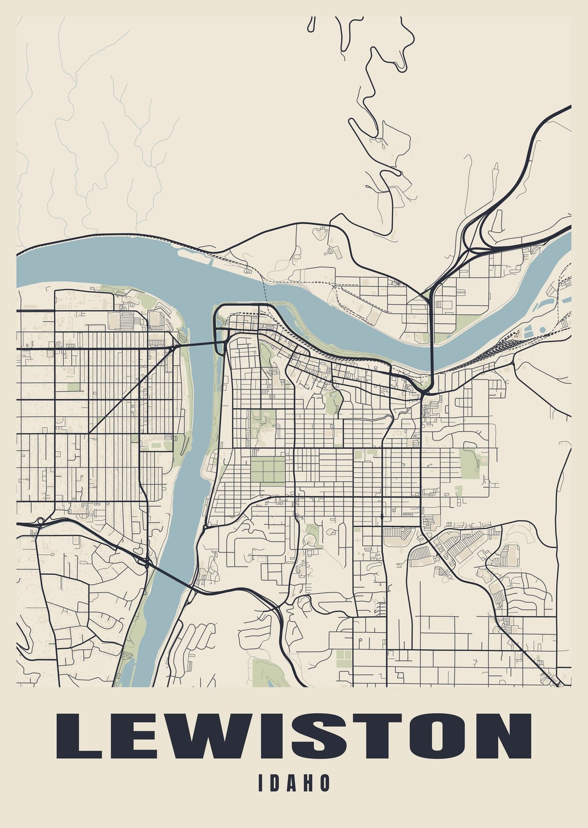Street map poster of Lewiston, Idaho