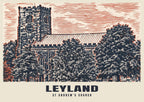 St Andrew’s Church, Leyland poster, Linocut style
