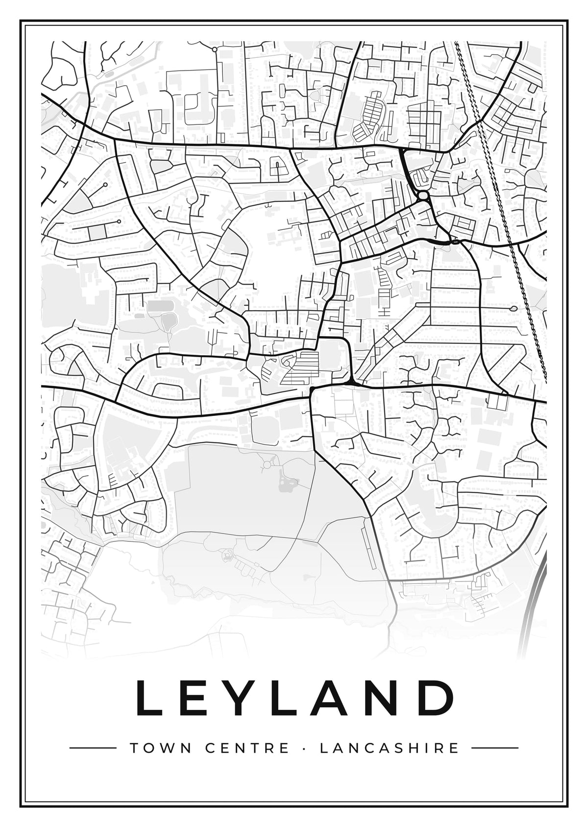 Street map poster of Leyland town centre, Lancashire
