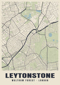 Heritage street map poster of Leytonstone, Waltham Forest, London