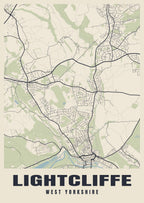 Street map poster of Lightcliffe, West Yorkshire